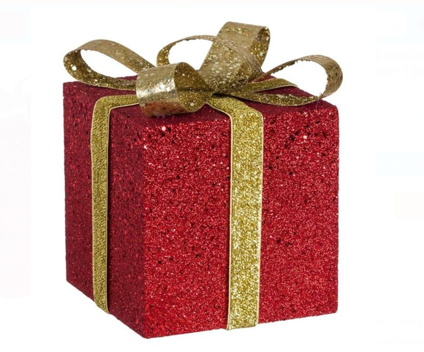 Cadou Decorativ de Craciun din Spuma Rosu Auriu Panglica cu Glitter 13x13x15cm