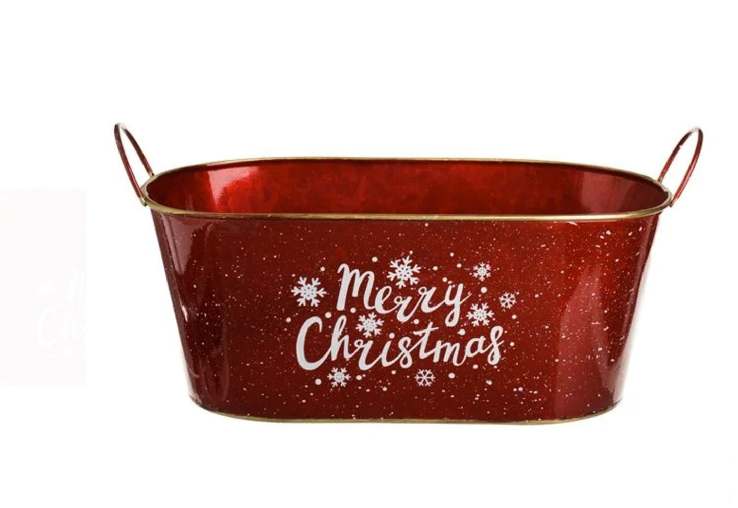 Cos Metalic Rosu cu Detatii Aurii "Merry Christmas" 30x17x12.5cm