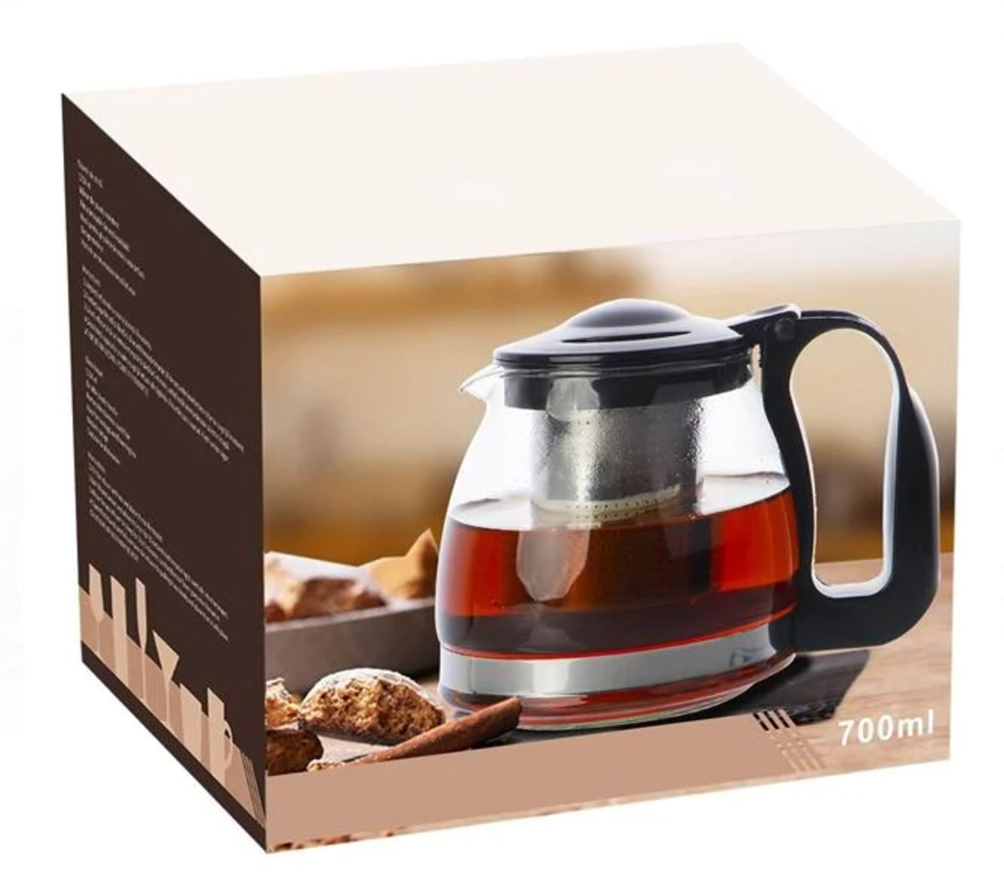 Ceainic din Sticla Transparenta cu Filtru din Otel Inoxidabil 700ml