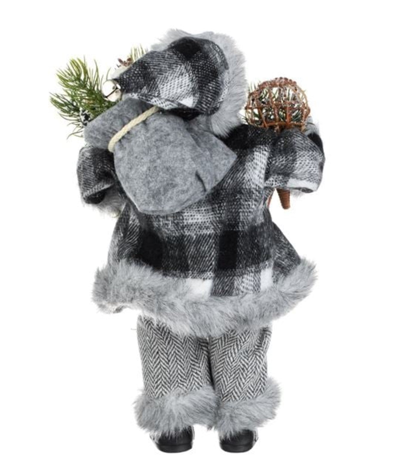 Figurina Decorativa Mos Craciun cu Blana Alba Gri
