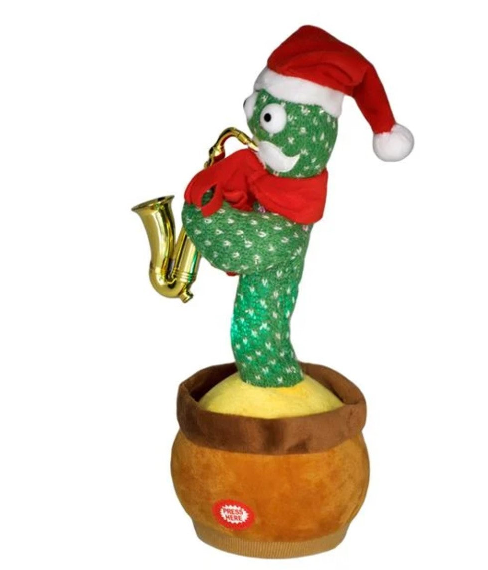 Jucarie Interactiva de Craciun Cactus ce Danseaza Canta & Repeta ce Zici cu Lumina LED 30cm
