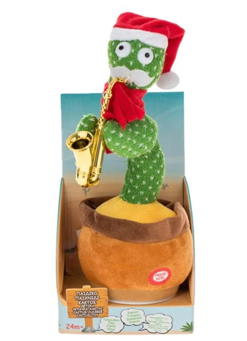 Jucarie Interactiva de Craciun Cactus ce Danseaza Canta & Repeta ce Zici cu Lumina LED 30cm