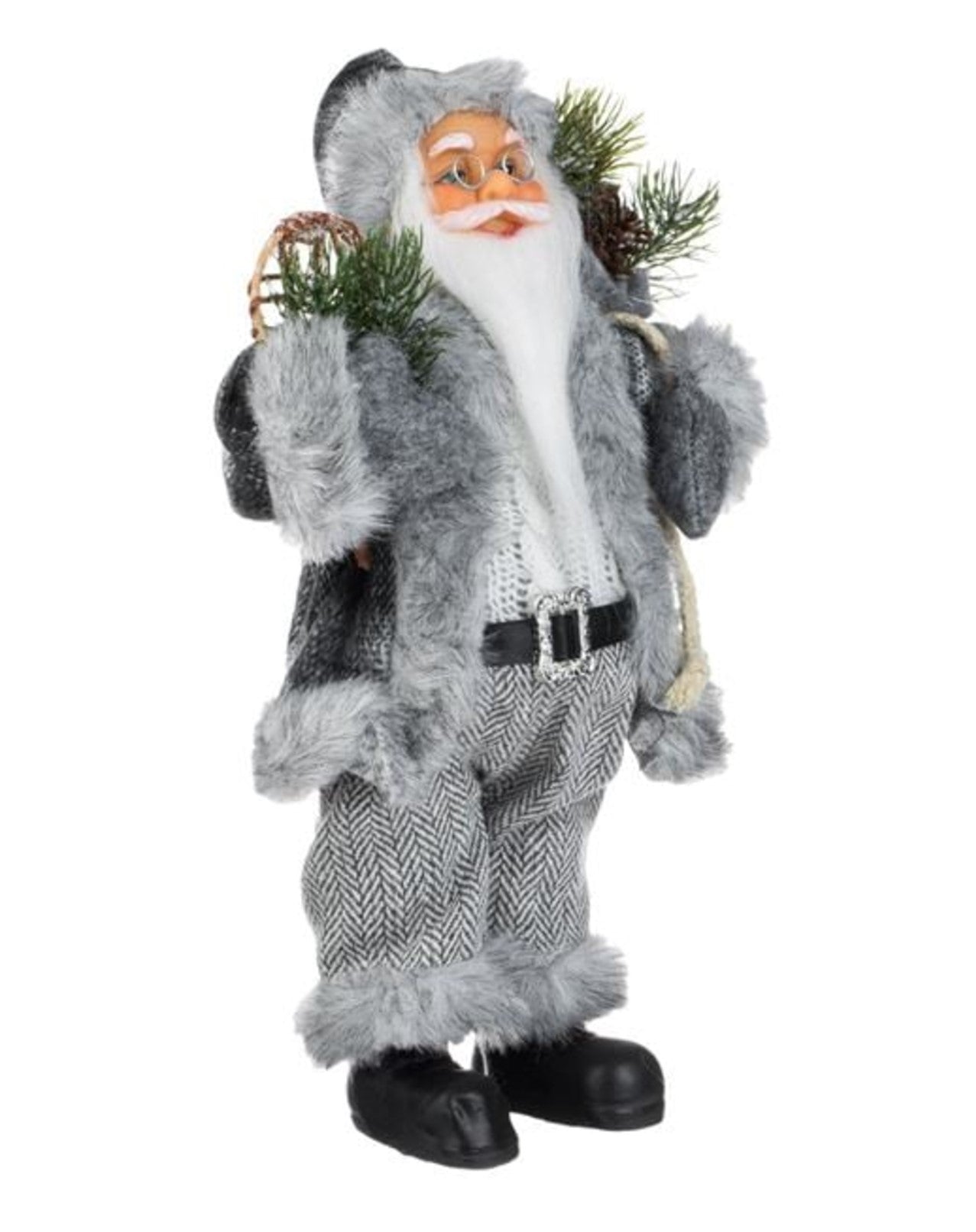 Figurina Decorativa Mos Craciun cu Blana Alba Gri