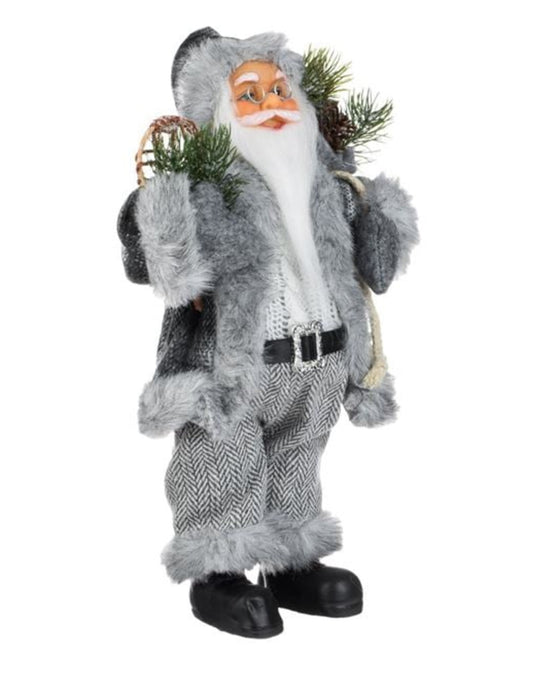 Figurina Decorativa Mos Craciun cu Blana Alba Gri