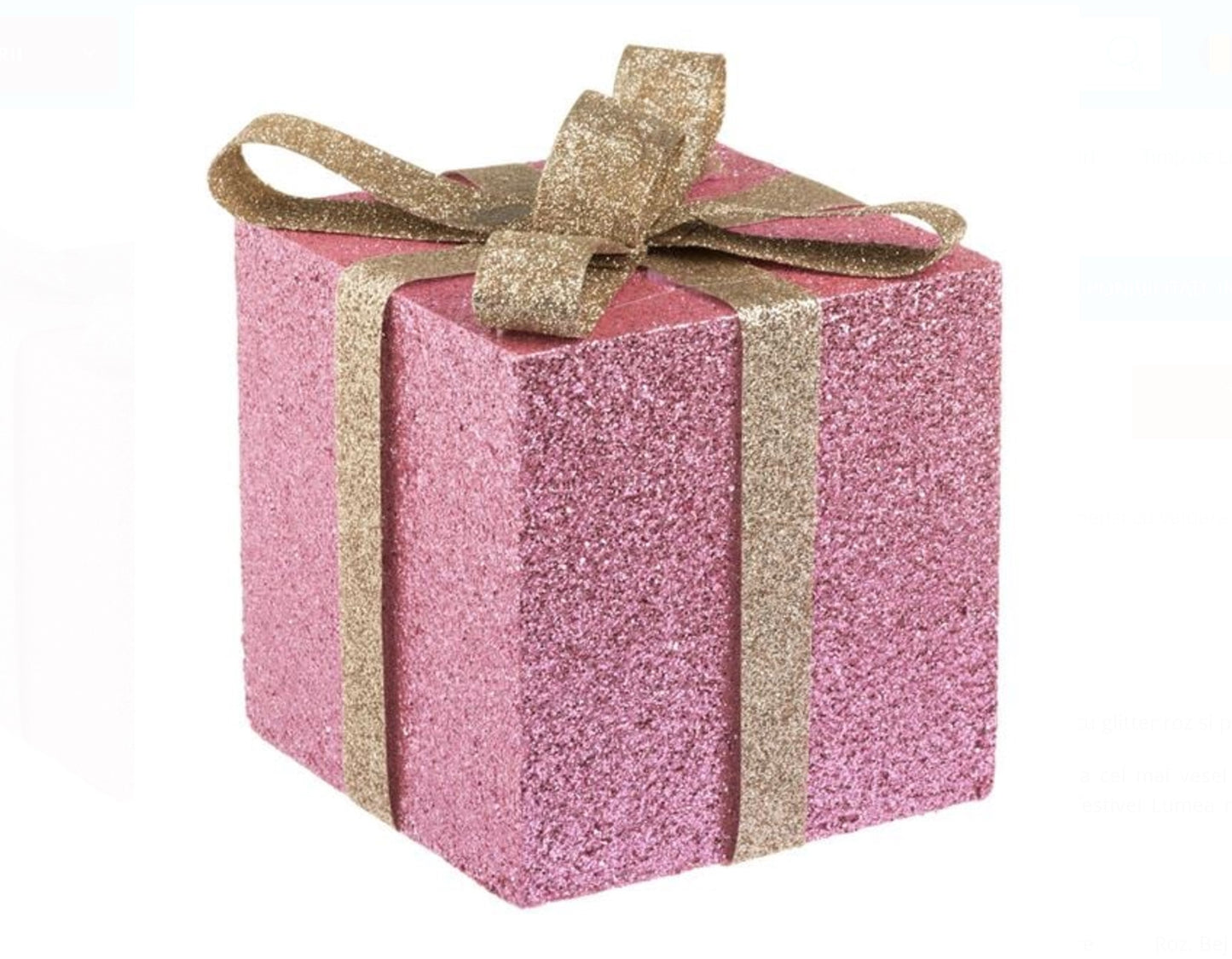 Cadou Decorativ de Craciun din Spuma Roz cu Panglica Glitter 13x13x15cm