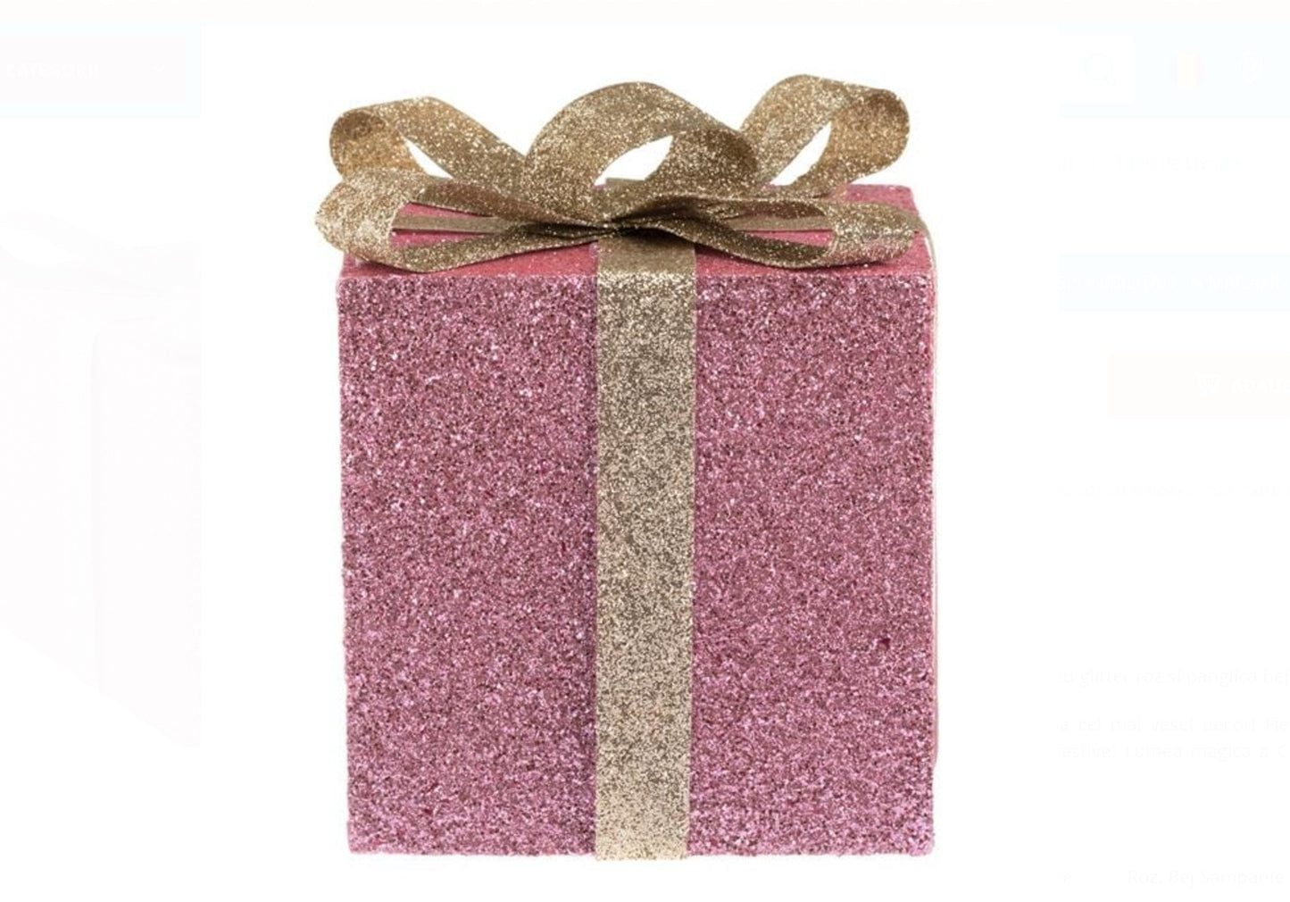 Cadou Decorativ de Craciun din Spuma Roz cu Panglica Glitter 13x13x15cm
