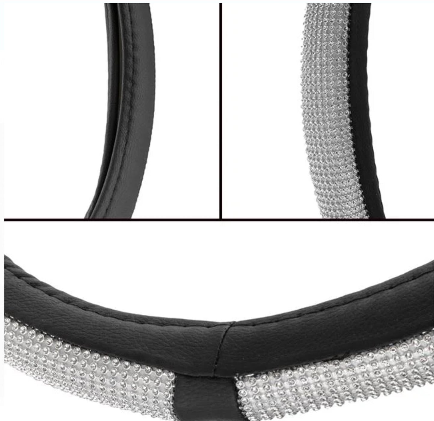 Husa Neagra cu Strass Argitniu pentru Volan Ø38cm