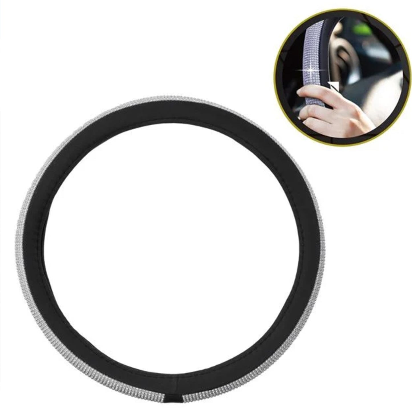 Husa Neagra cu Strass Argitniu pentru Volan Ø38cm