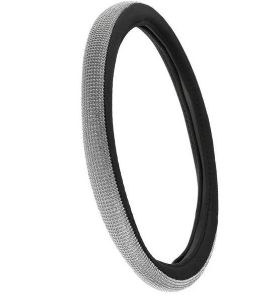 Husa Neagra cu Strass Argitniu pentru Volan Ø38cm