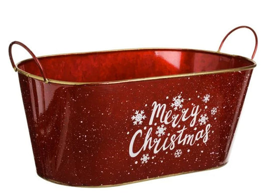 Cos Metalic Rosu cu Detatii Aurii "Merry Christmas" 30x17x12.5cm